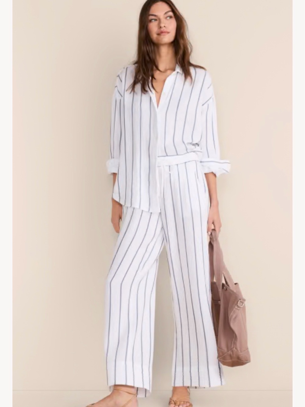 NWT LOFT Lou & Grey Striped Triple Cloth SET (top and bottom)